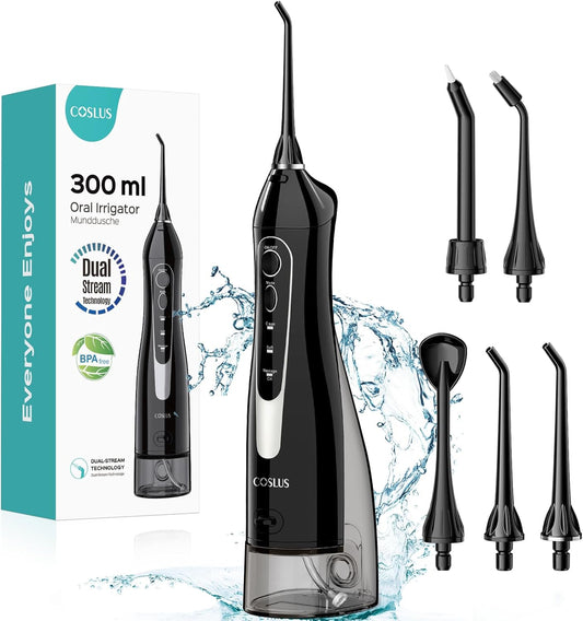 COSLUS Water Dental Flosser Teeth Pick: Portable Cordless Rechargeable Cleaner IPX7 Waterproof